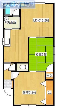 ヒロモンハイツ壱番館(2LDK/1階)の間取り写真