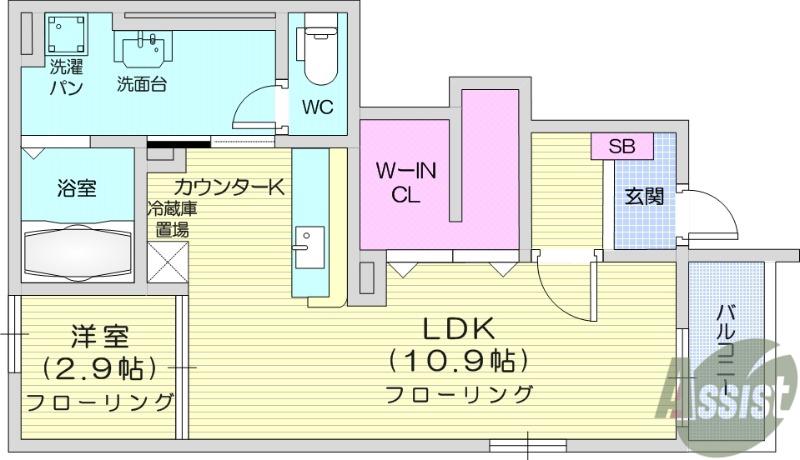 ヒルズ ヴァイオレット(1LDK/2階)の間取り写真