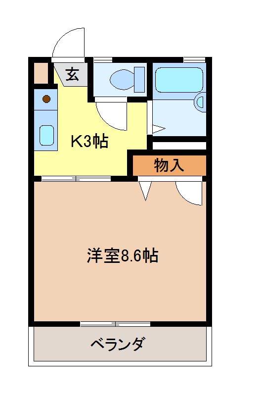 シャンブル若里II(1K/2階)の間取り写真