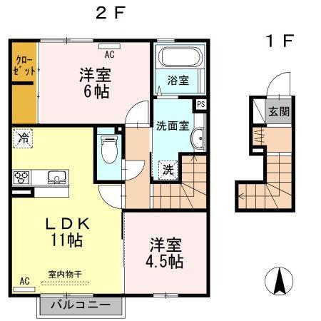 リバーサイド駅東(2LDK/2階)の間取り写真