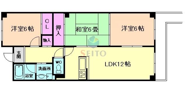 アルカディアン東豊中(3LDK/2階)の間取り写真