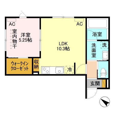 イニエ上大川前通(1LDK/1階)の間取り写真