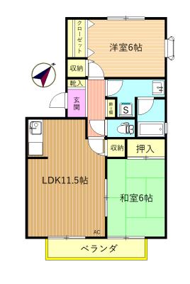 パークハイムA(2LDK/2階)の間取り写真