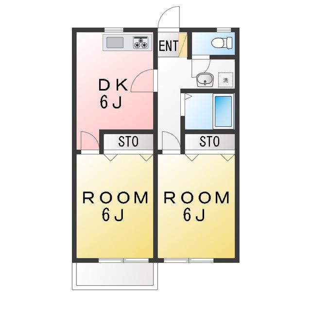 パームハイツ(2DK/2階)の間取り写真