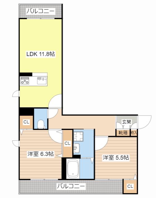 SHAMAISON T.S(2LDK/2階)の間取り写真