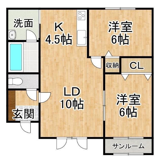 プリムローズD(2LDK/1階)の間取り写真