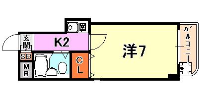 ヴィラ元町(1K/4階)の間取り写真