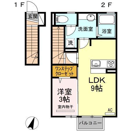 東幸富岡ハイムB(1LDK/2階)の間取り写真