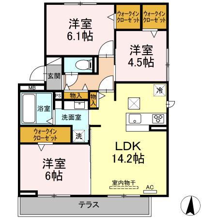 U-DINE庄内緑地(3LDK/1階)の間取り写真