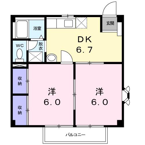 丸美ハウス(2DK/2階)の間取り写真