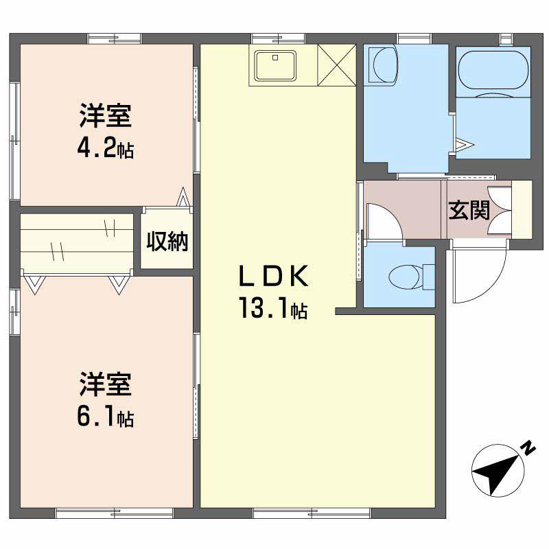 ディアス恩田B(2LDK/1階)の間取り写真
