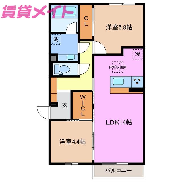 パルミエ II(2LDK/1階)の間取り写真