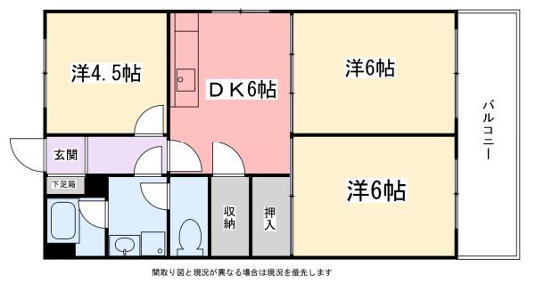 東今宿中村コーポII(3DK/6階)の間取り写真