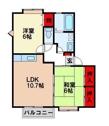 ティアラ萩尾(2LDK/2階)の間取り写真
