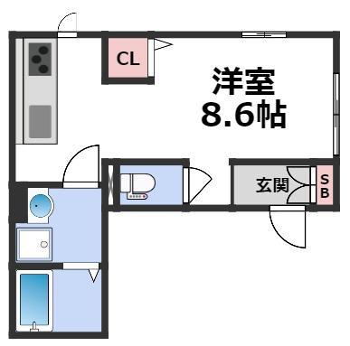 ダイヤモンドフジ桃谷(1K/2階)の間取り写真