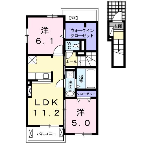カーサ八万II(2LDK/2階)の間取り写真