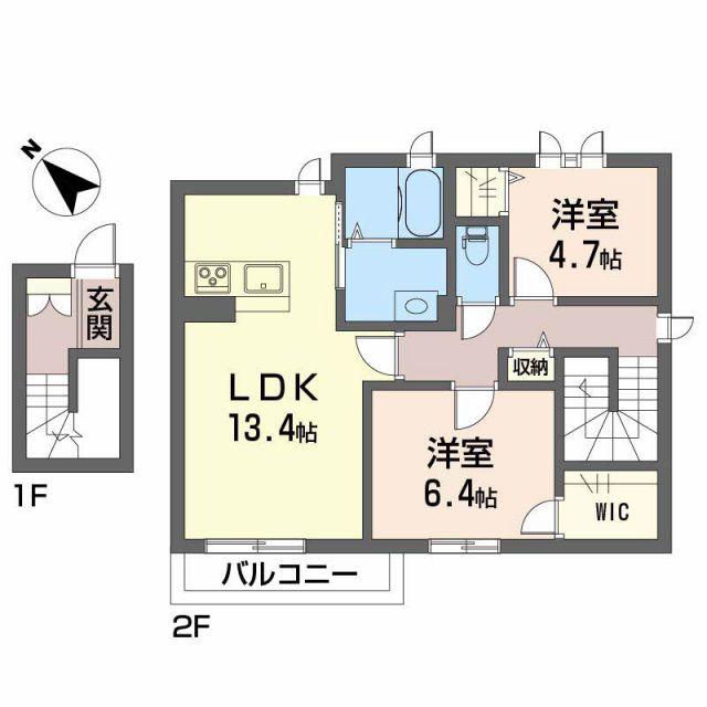 シャーメゾンERIMO A棟(2LDK/2階)の間取り写真