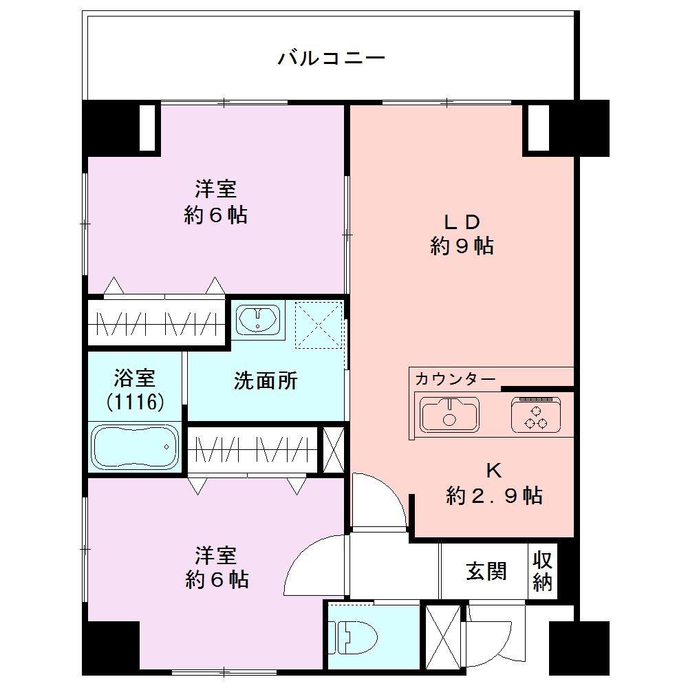 リヴェール女池(2LDK/2階)の間取り写真