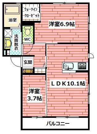 エルヴェ・バール(2LDK/2階)の間取り写真