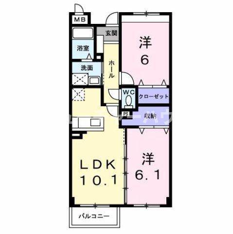 白蔵 IV(2LDK/2階)の間取り写真