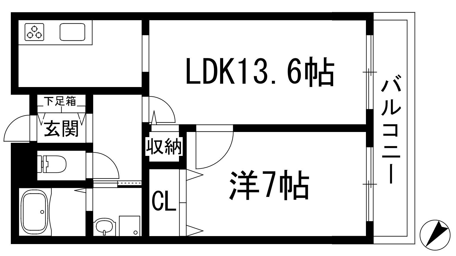 グランドール宝塚(1LDK/1階)の間取り写真