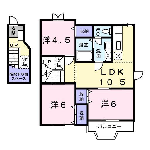 ユートピアアサヒA(3LDK/2階)の間取り写真
