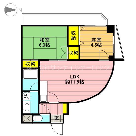 ピュアコート幸町(2LDK/3階)の間取り写真