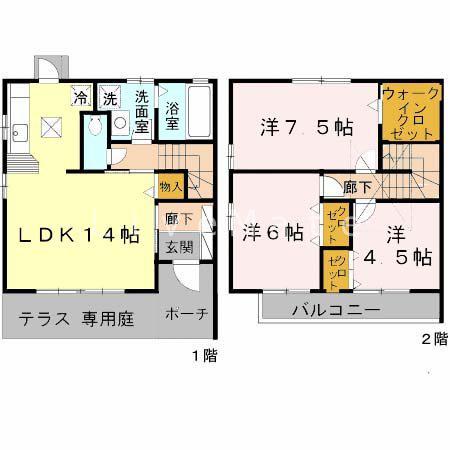 サニーウィルB(3LDK/1階)の間取り写真