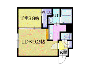 テラン厚別(1LDK/1階)の間取り写真