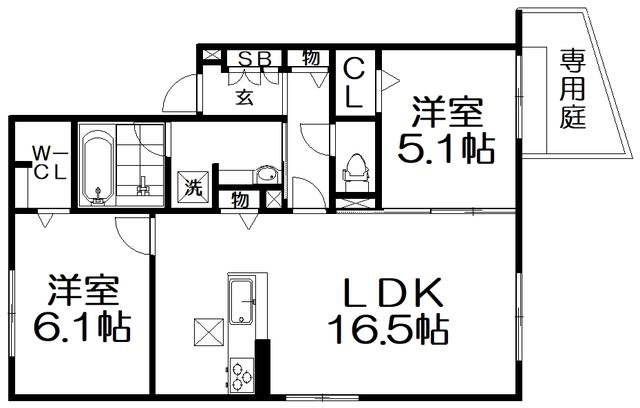T-RESIDENCE楠葉(2LDK/1階)の間取り写真