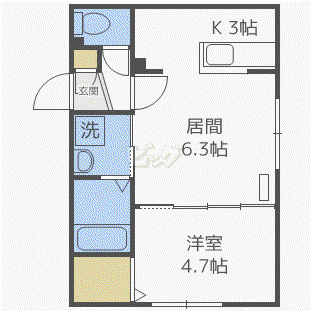 TEMIDENCE北22条(1LDK/3階)の間取り写真