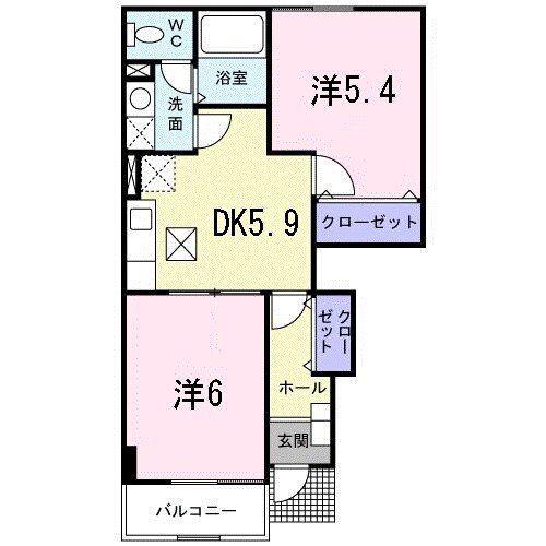 CRESTALL YAHATA(2DK/1階)の間取り写真