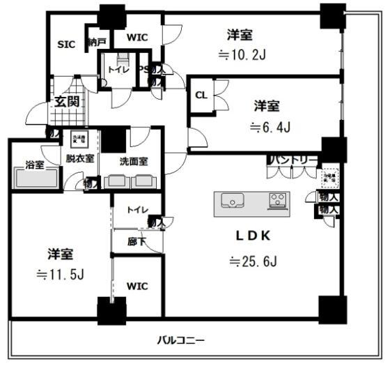 ザ・パークハウス川越(3LDK/25階)の間取り写真