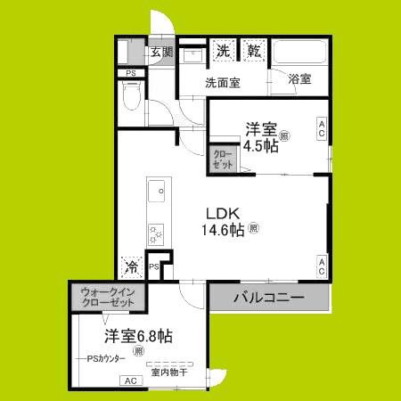 トリシア今川(2LDK/1階)の間取り写真