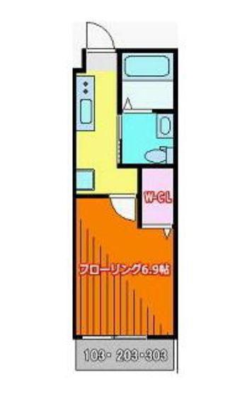 フィユフラッツ坂戸(1K/2階)の間取り写真
