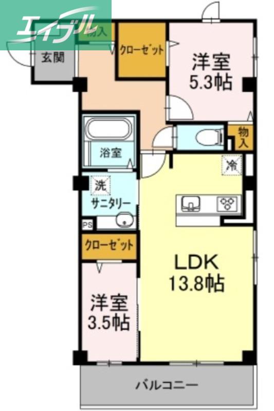 VILLE SOLEIL(2LDK/2階)の間取り写真