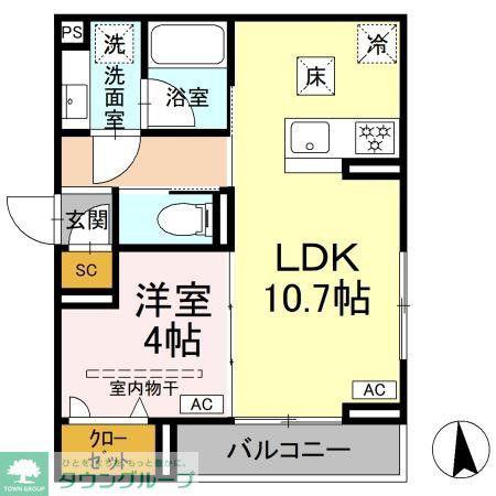 D PAINA 犬蔵(1LDK/3階)の間取り写真