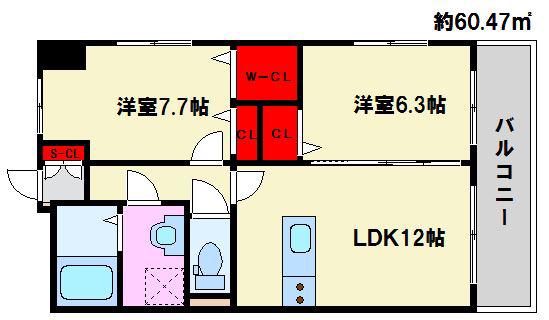 LA BELLE EQUIPEM(2LDK/5階)の間取り写真