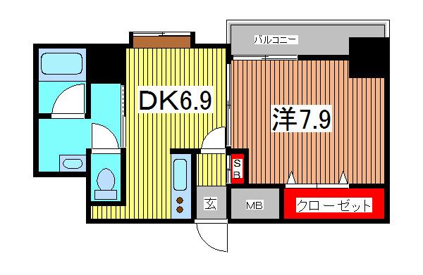 SKコートII(1DK/7階)の間取り写真