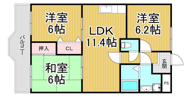 サンベルエアー(3LDK/4階)の間取り写真