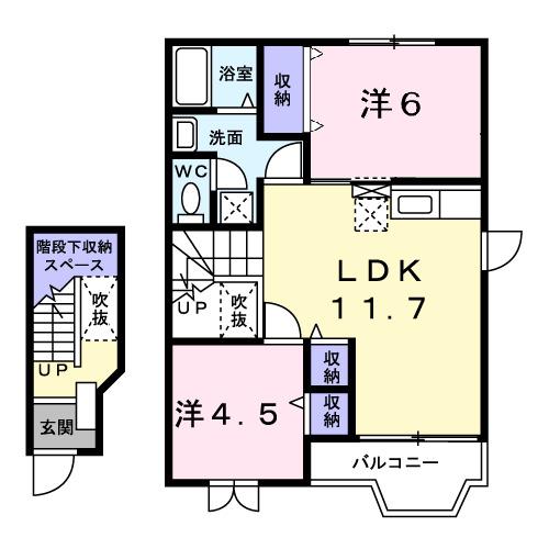 ソレアードシンデンB(2LDK/2階)の間取り写真