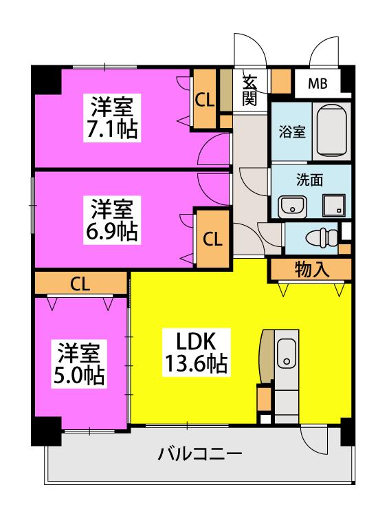 ポワッソンルージュ(3LDK/3階)の間取り写真