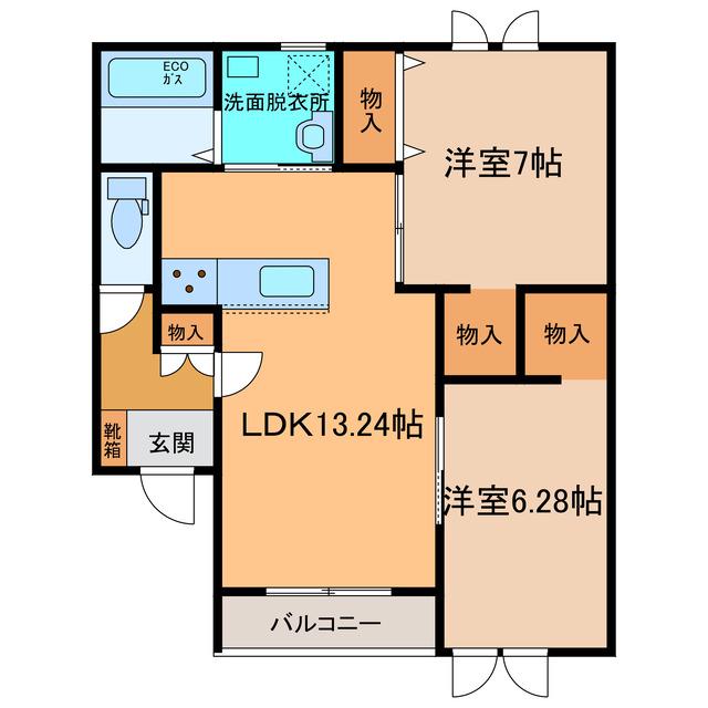 トレイブルックY館(2LDK/2階)の間取り写真