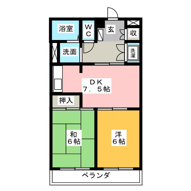 第2レジデンス海野(2DK/1階)の間取り写真