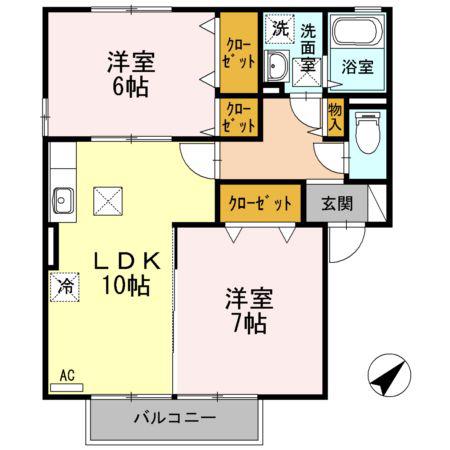 グランモア西市 A棟(2LDK/1階)の間取り写真