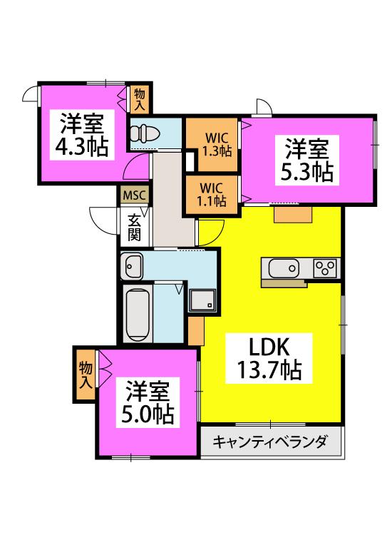 ヘーベルメゾンアン(3LDK/2階)の間取り写真
