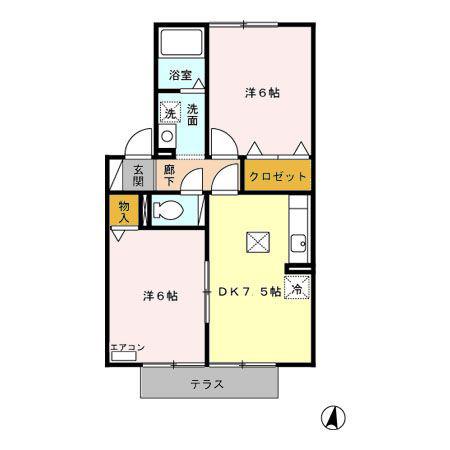 PLAIRE C棟(2DK/1階)の間取り写真