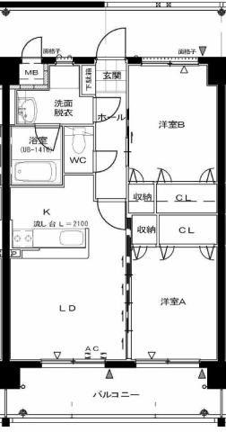 YS COURT(2LDK/2階)の間取り写真