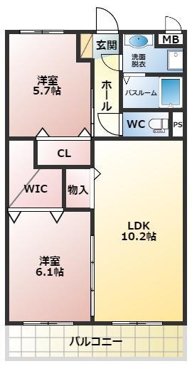 CORPOROUSみやこ(2LDK/2階)の間取り写真