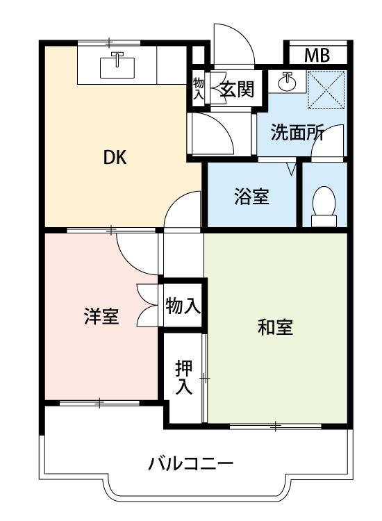 グリーンハイライズ(2DK/1階)の間取り写真